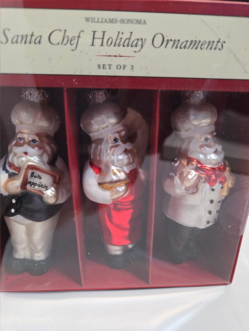 Williams Sonoma Santa Chef Ornaments - Red, White, Black